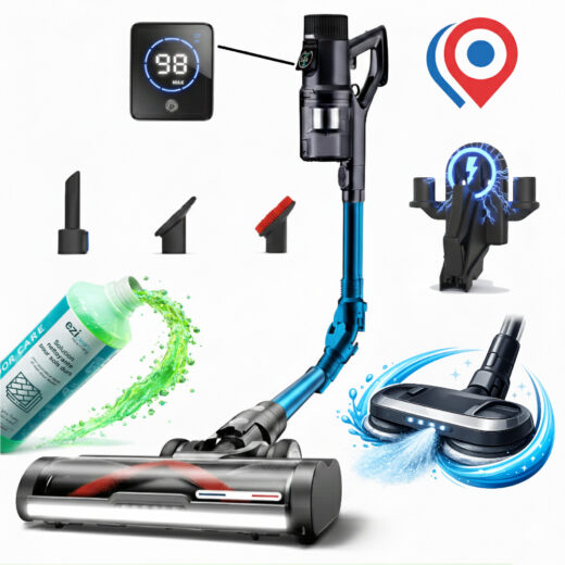 Aspirateur balai sans fil eziclean® Cycloboost FR8 Wash Pro "Fabriqué en france"